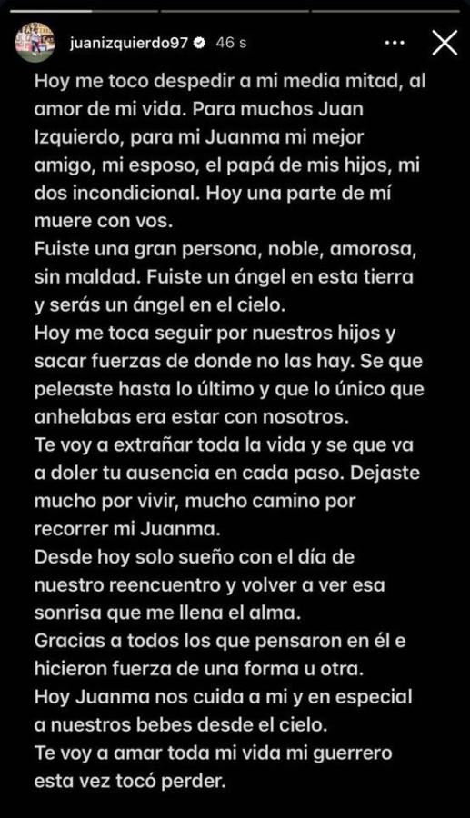 Imagen El mensaje de despedida de la esposa de Juan Izquierdo.