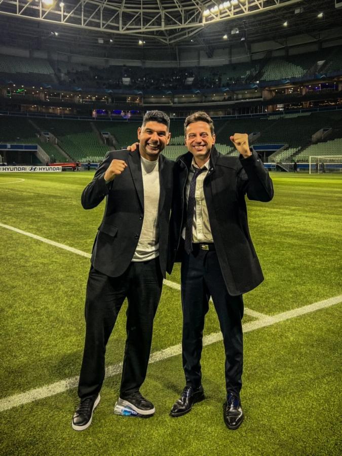 Imagen Ortigoza y Moretti en San Pablo, después del empate ante Palmeiras y la clasificación de San Lorenzo a octavos de final en la Libertadores 2024.
