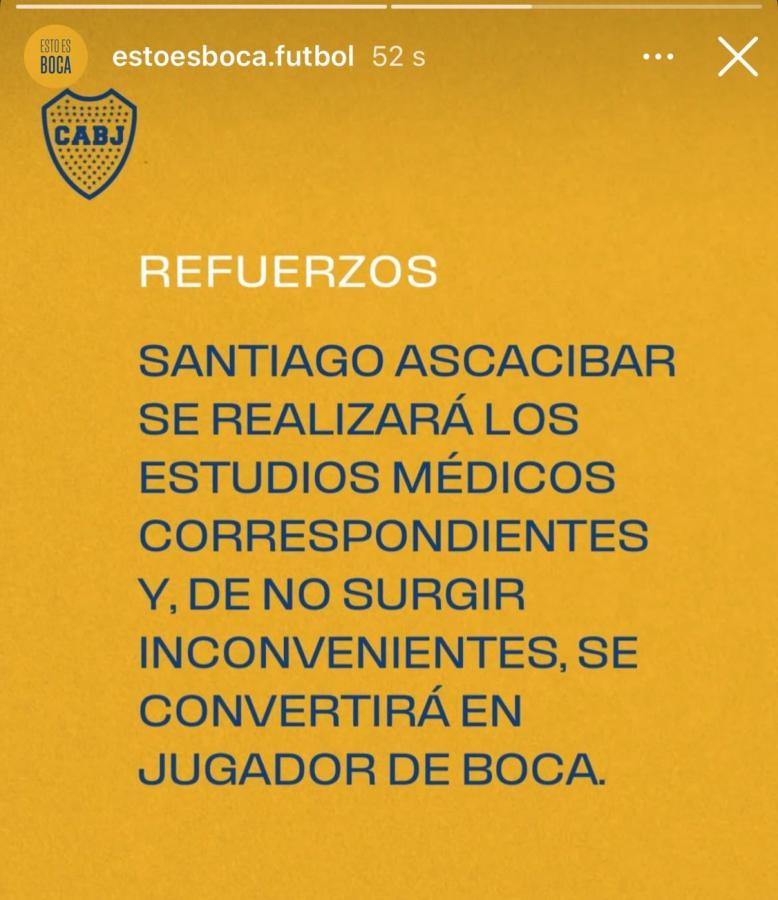 Imagen La confirmación de la llegada de Ascacibar a Boca.