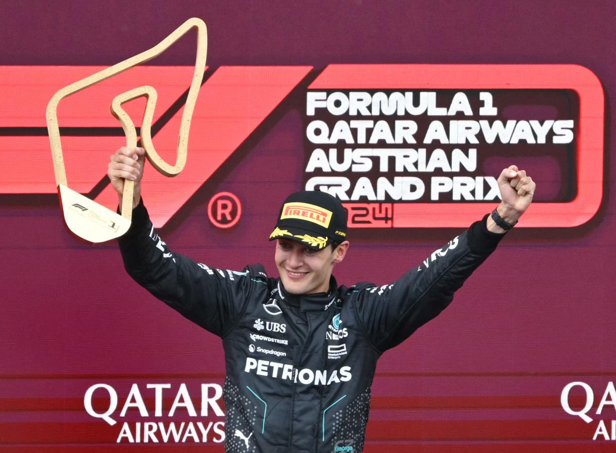 Imagen George Russell, el inesperado ganador en Austria (AFP).