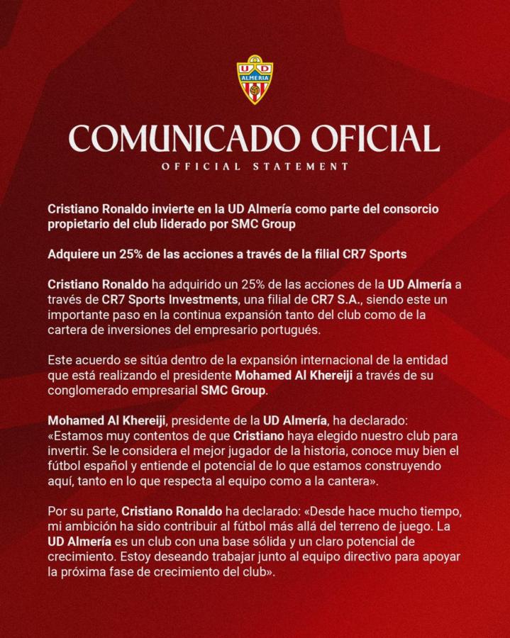 Imagen El comunicado oficial de Almería.