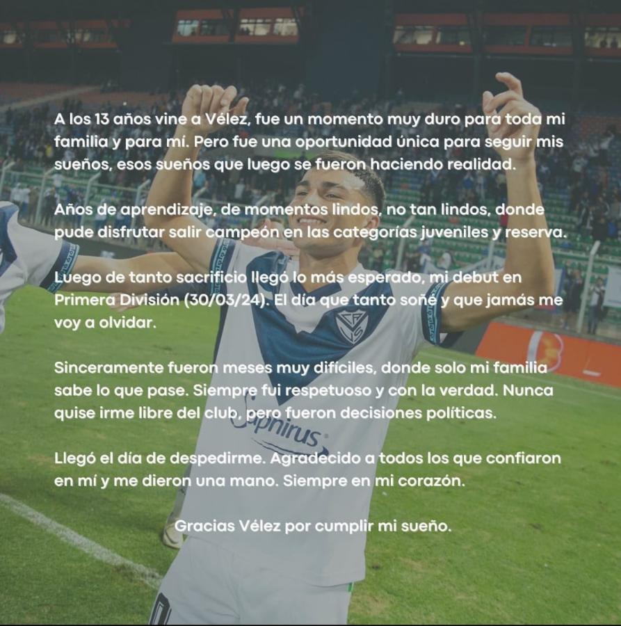 Imagen Sarco y su despedida de Vélez.