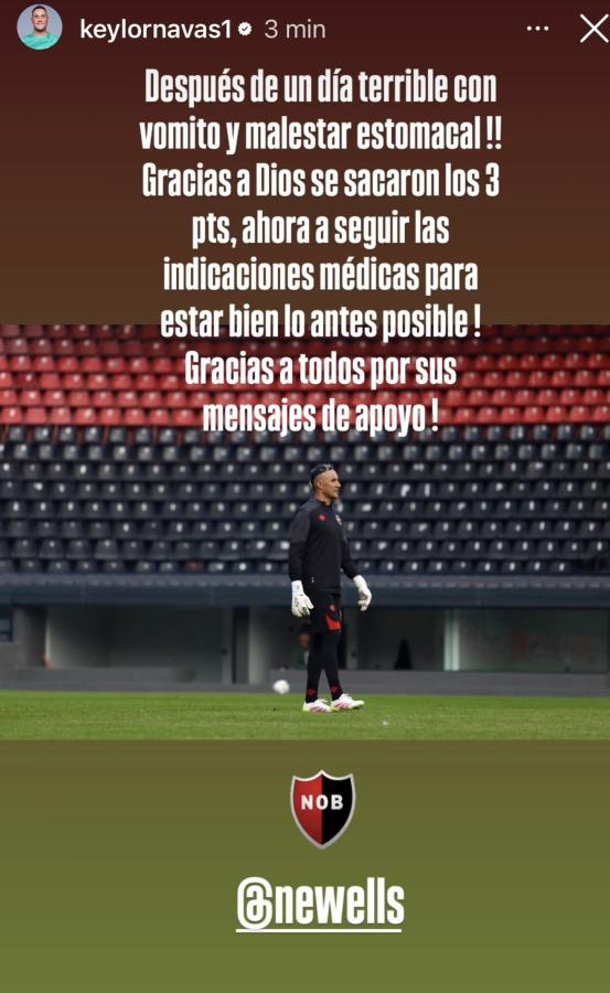 Imagen La historia subida por Keylor Navas explicando su ausencia.