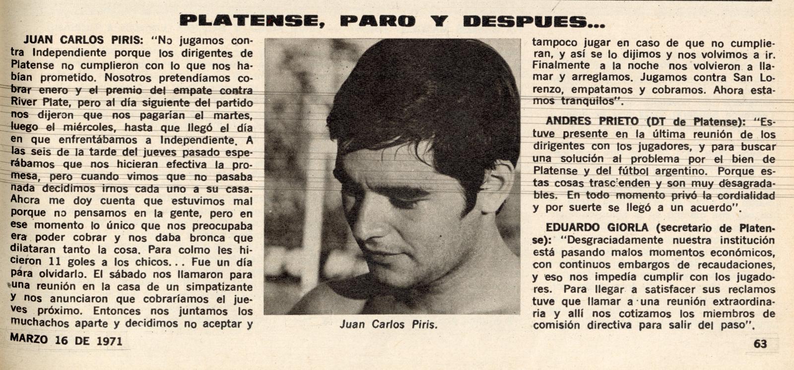 Imagen Declaraciones de protagonistas de Platense a El Gráfico