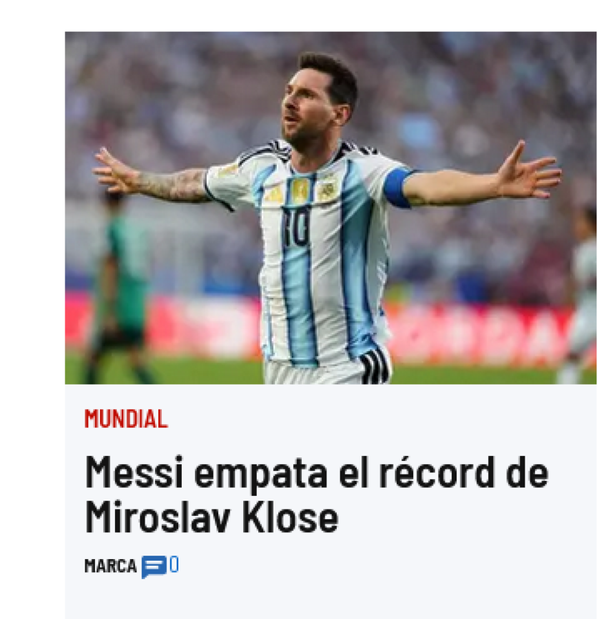 Imagen Marca: Messi estampa el récord de Miroslav Klose.