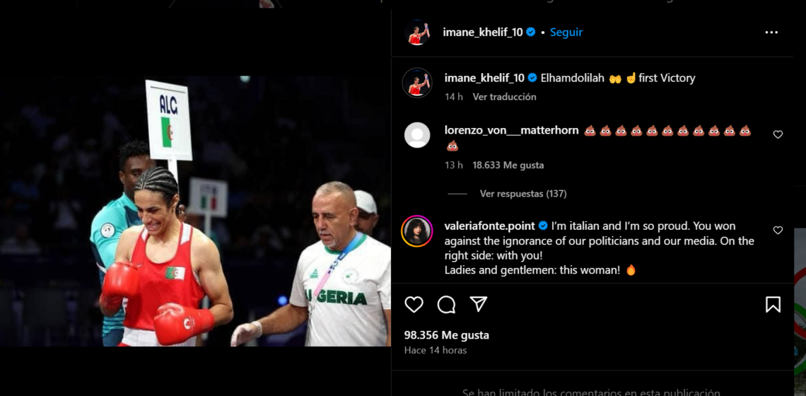 Imagen La publicación de Instagram de la boxeadora argelina recibió apoyo y repudios.