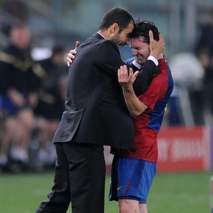 Imagen La euforia de Guardiola con Messi tras ganar la Champions con Barcelona en Roma en 2009.