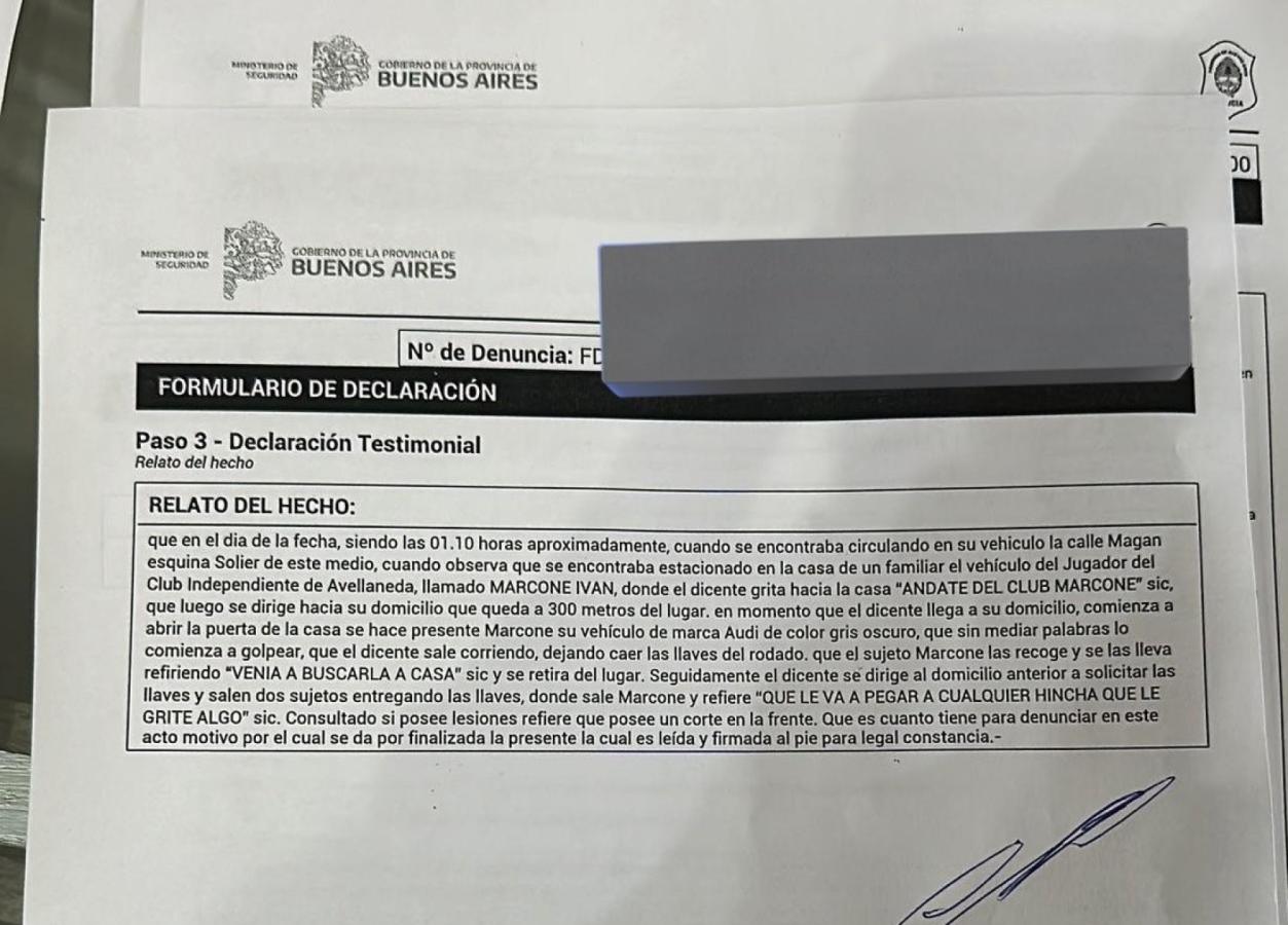 Imagen La denuncia sobre la agresión de Iván Marcone a un hincha.