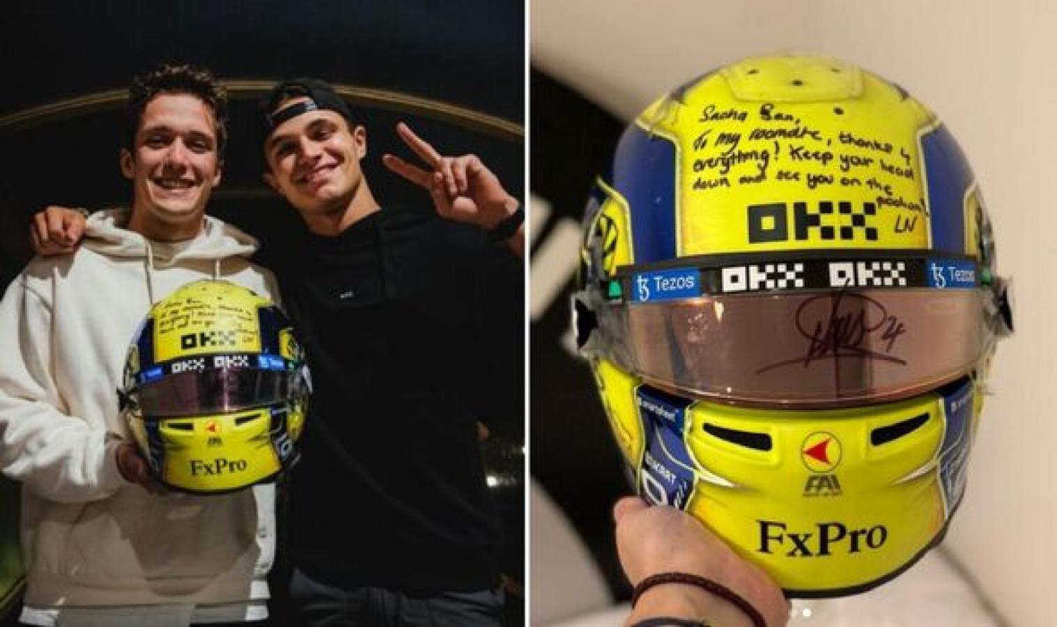 Imagen Fenestraz, cuando le regaló a su amigo Lando su casco de la Fórmula E.