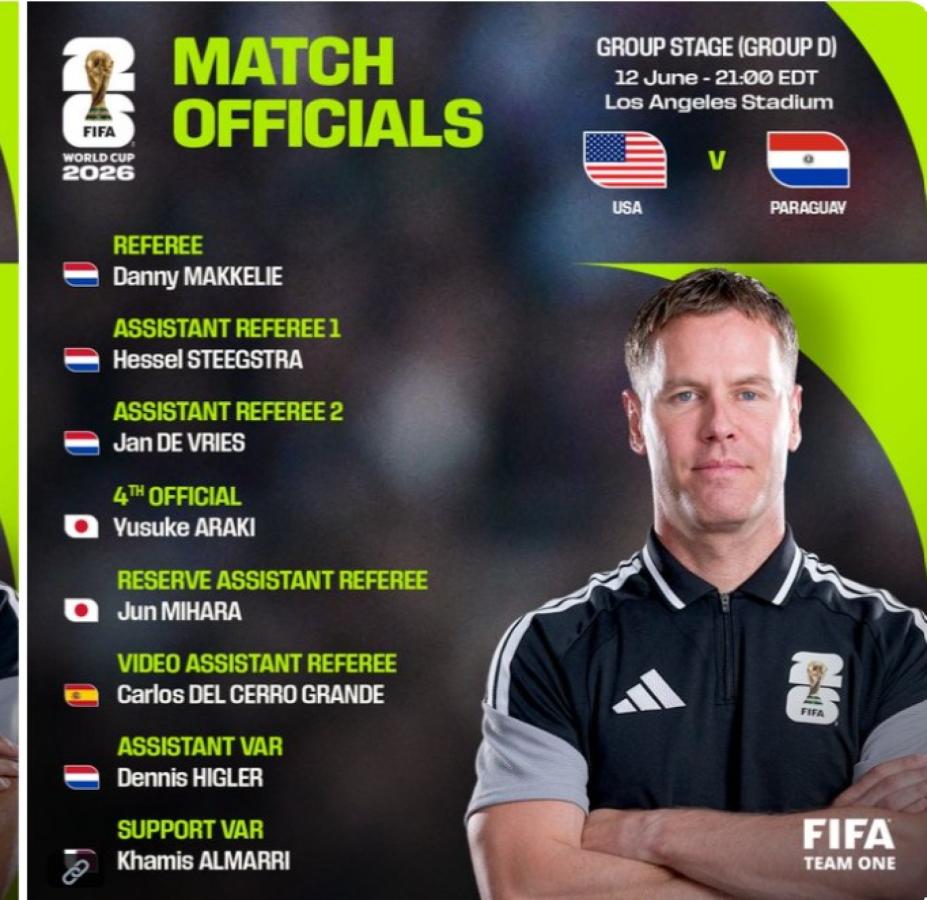 Imagen Danny Makkelie (Países Bajos) en el debut de EEUU vs. Paraguay