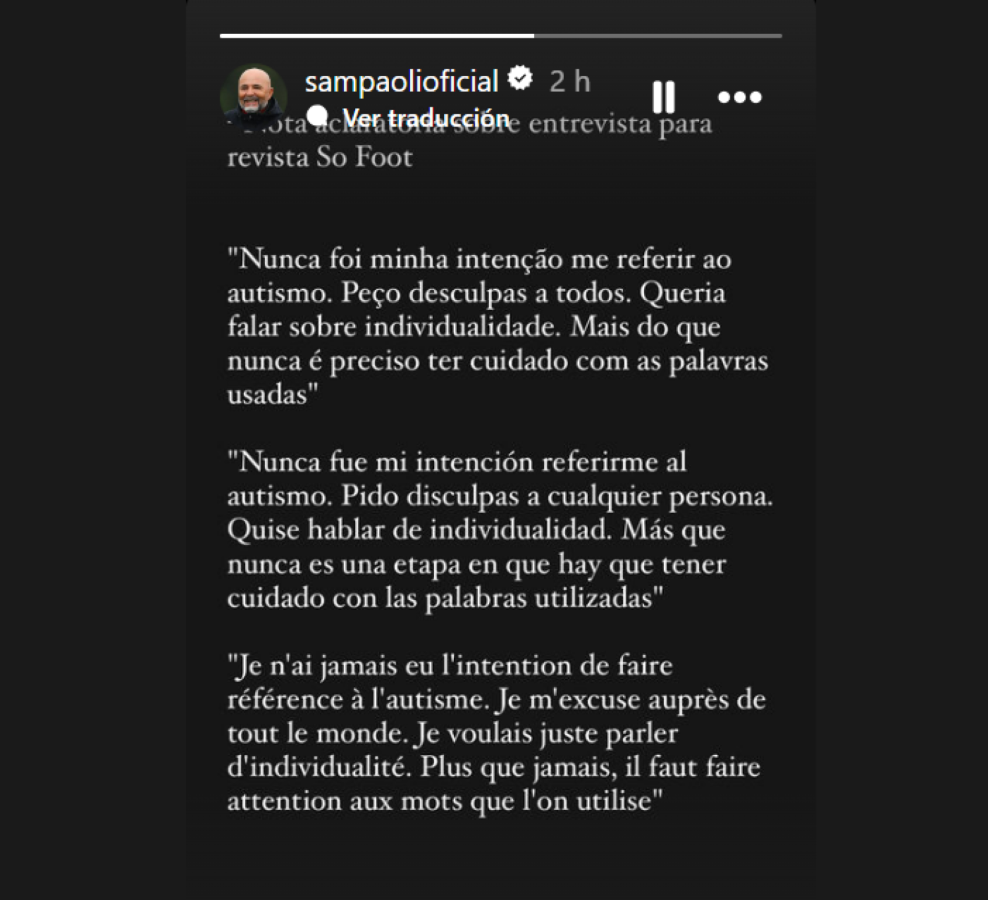 Imagen La historia de Instagram de Sampaoli.
