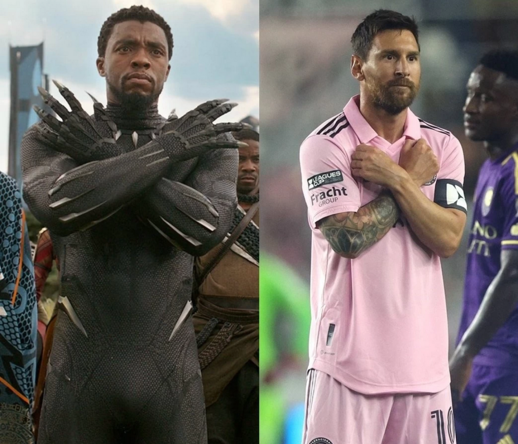 Imagen Messi emulando el saludo de Pantera Negra.