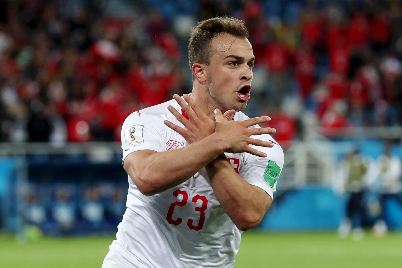 Imagen El festejo más conocido de Shaqiri. Foto: AFP