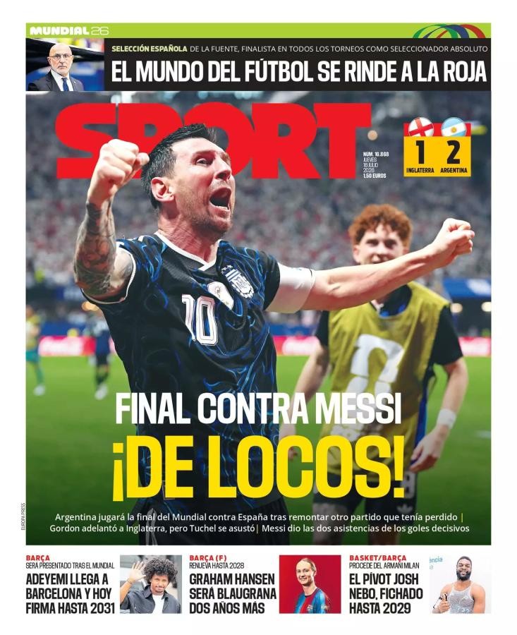 Imagen "Final contra Messi: ¡De locos!", tituó Sport de Barcelona.