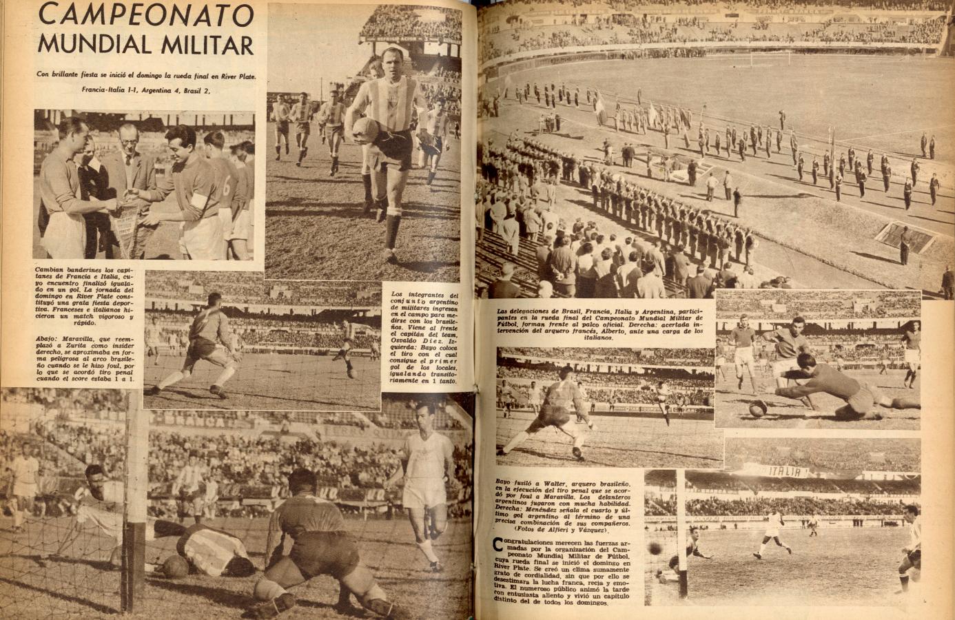 Imagen Edición 1975 de El Gráfico, del 12 de julio de 1957, con la cobertura del Mundial Militar.